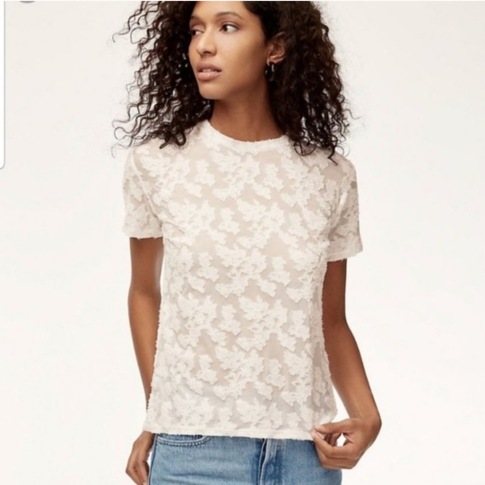 Wilfred Pink Floral Jacquard Textured Tee Top XS - Picture 7 of 9